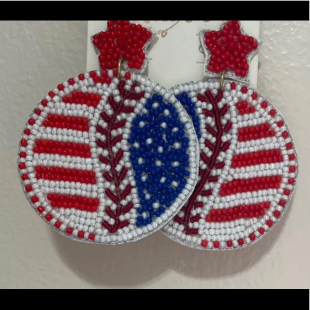 ⚾️RESTOCK! Patriotic  Baseball Red White Blue Beaded Earrings